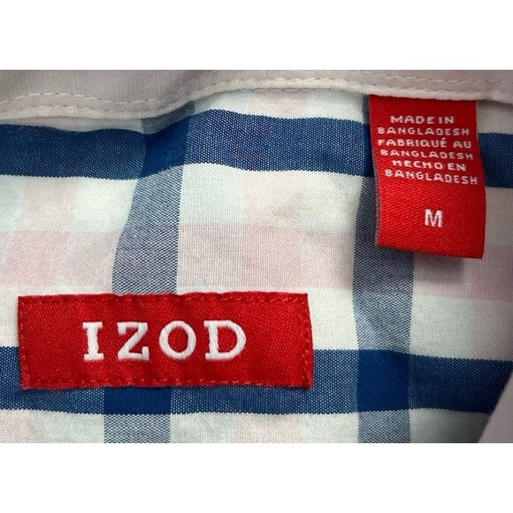 IZOD Plaid Blue/Pink Button Front Casual Shirt Mens Size Medium 100% Cotton - Picture 6 of 9